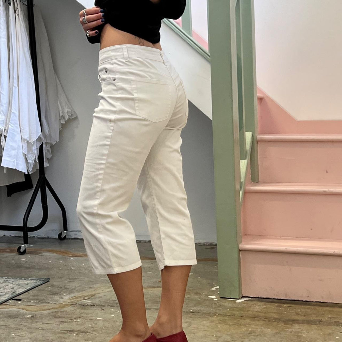 White denim capris