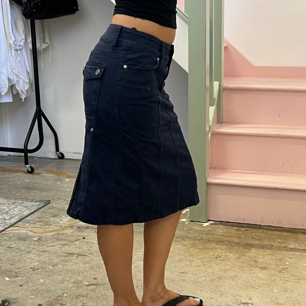 Navy tailored midi skirt
