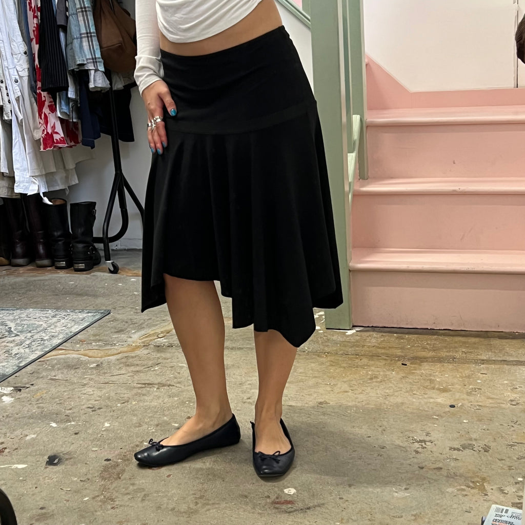 Black slinky asymmetrical midi skirt