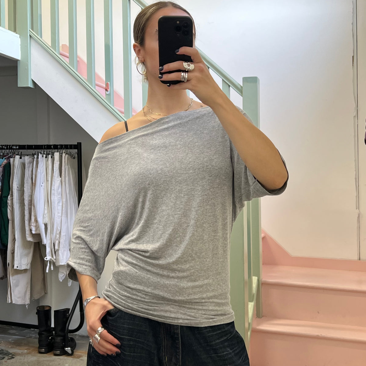 Grey slouchy batwing top