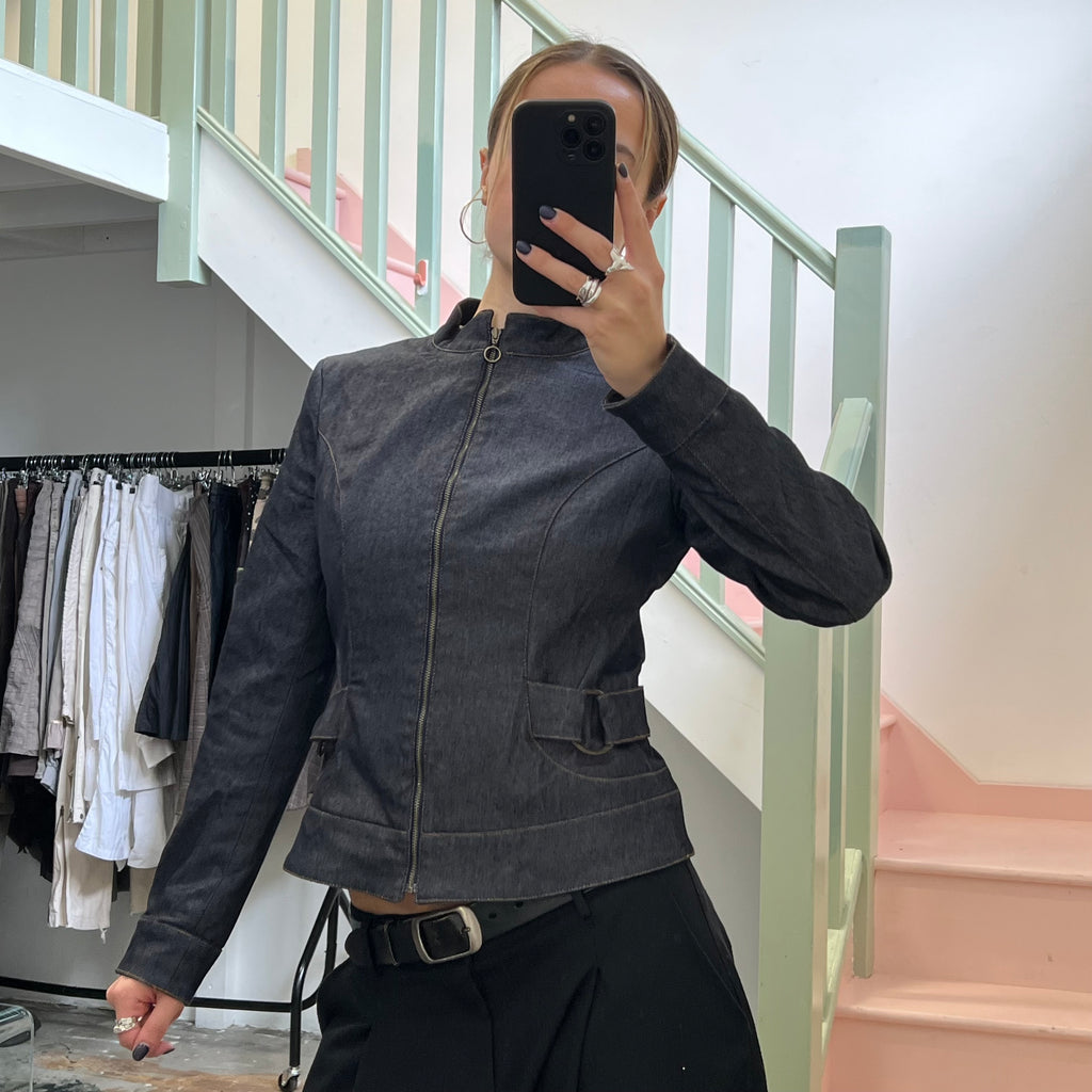 Dark wash fitted denim jacket