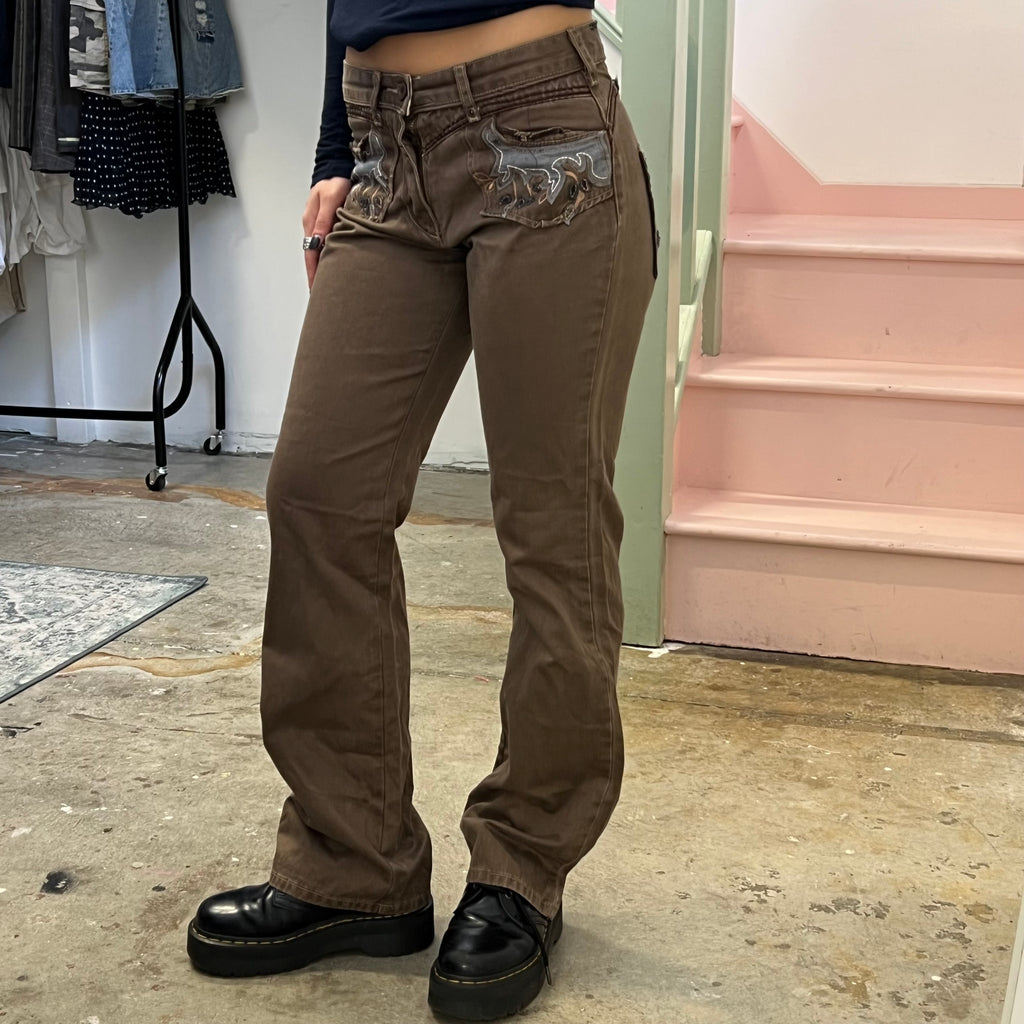 Brown embroidered tailored trousers
