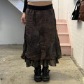 brown and grey tie dye layered floaty vintage maxi skirt