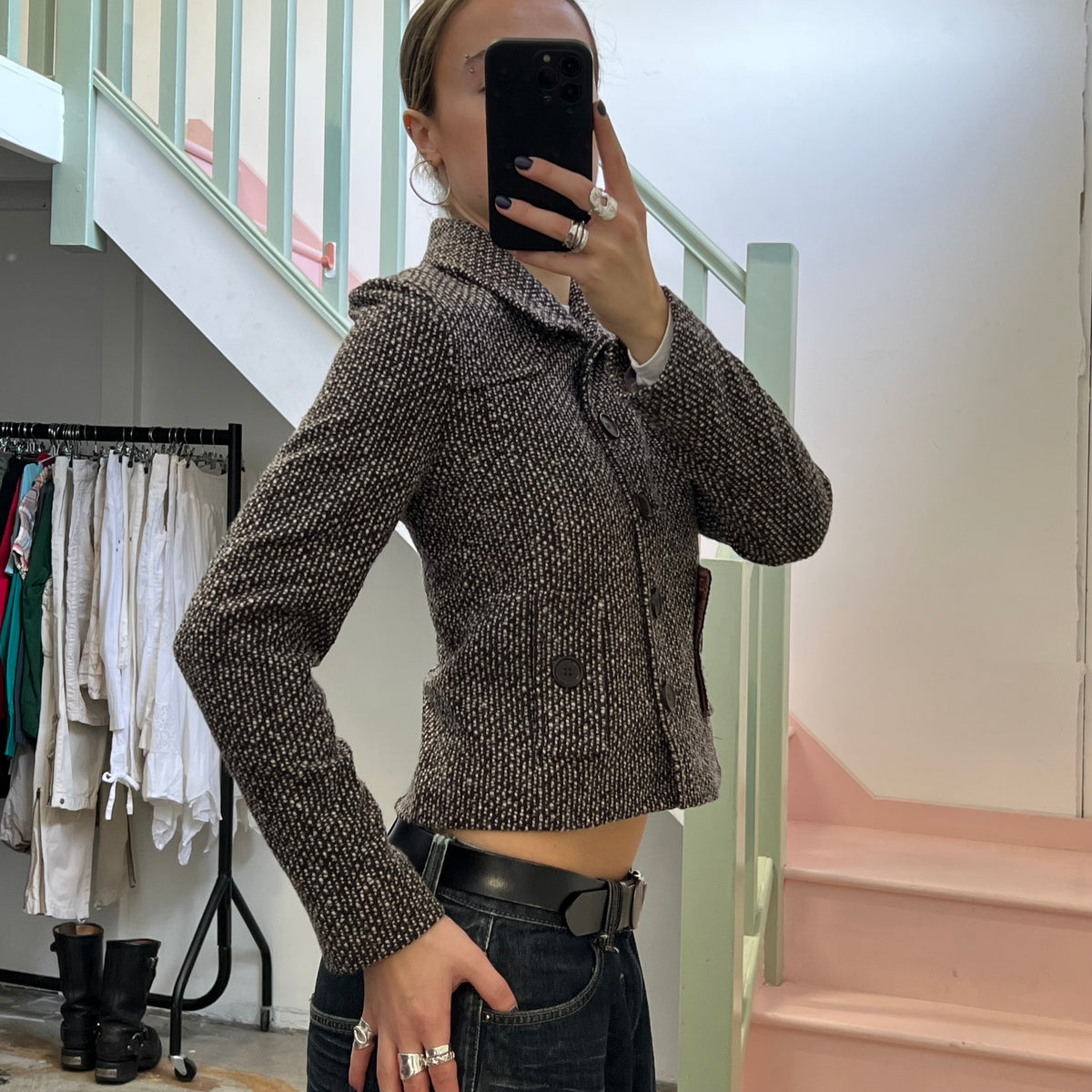Wool button up fitted jacket