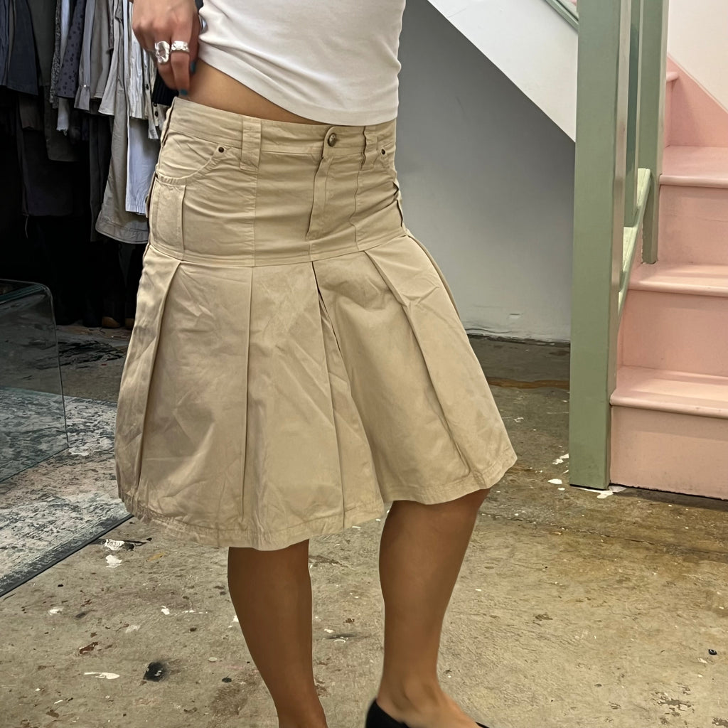 Cream cargo pleated midi skirt