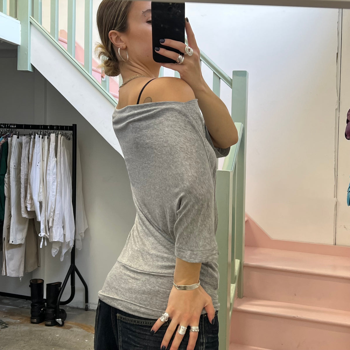 Grey slouchy batwing top