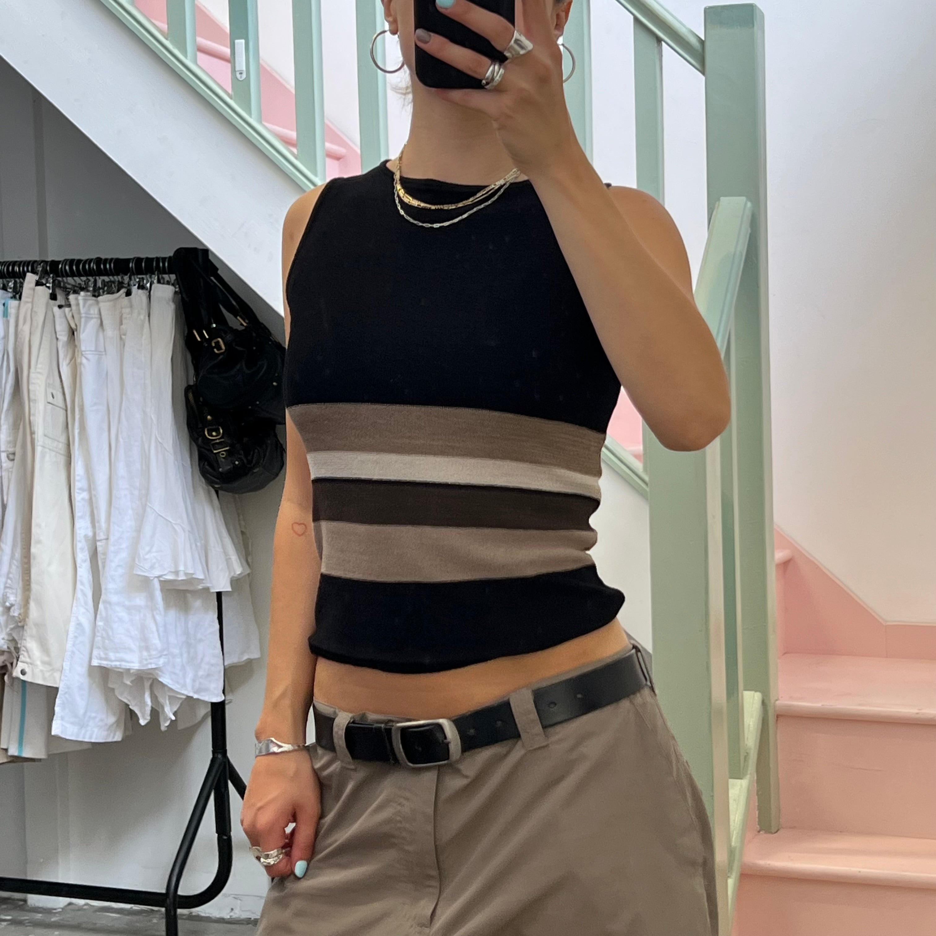 Black and khaki striped vest