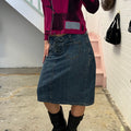 denim midi skirt with lace up waist