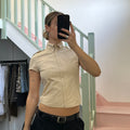 Cream zip up fitted shirt
