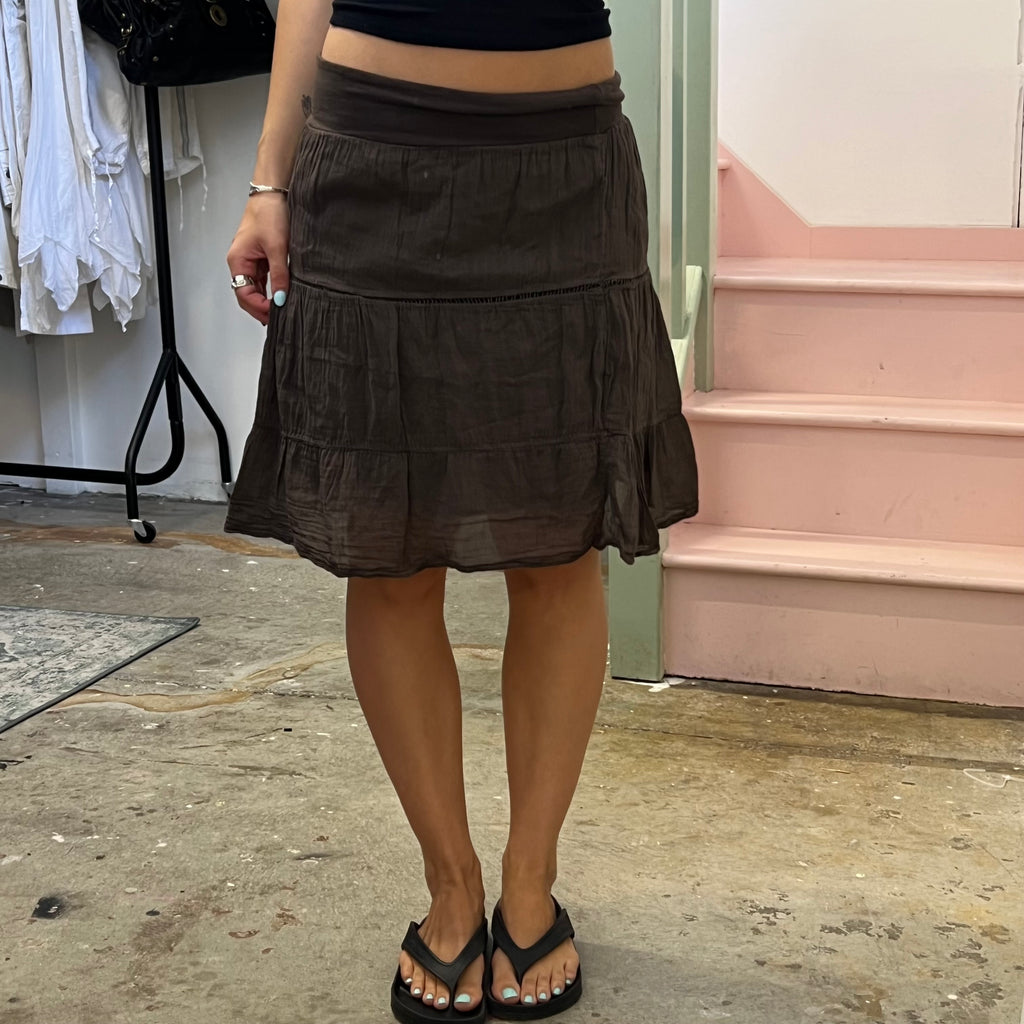 Brown fold waist midi skirt