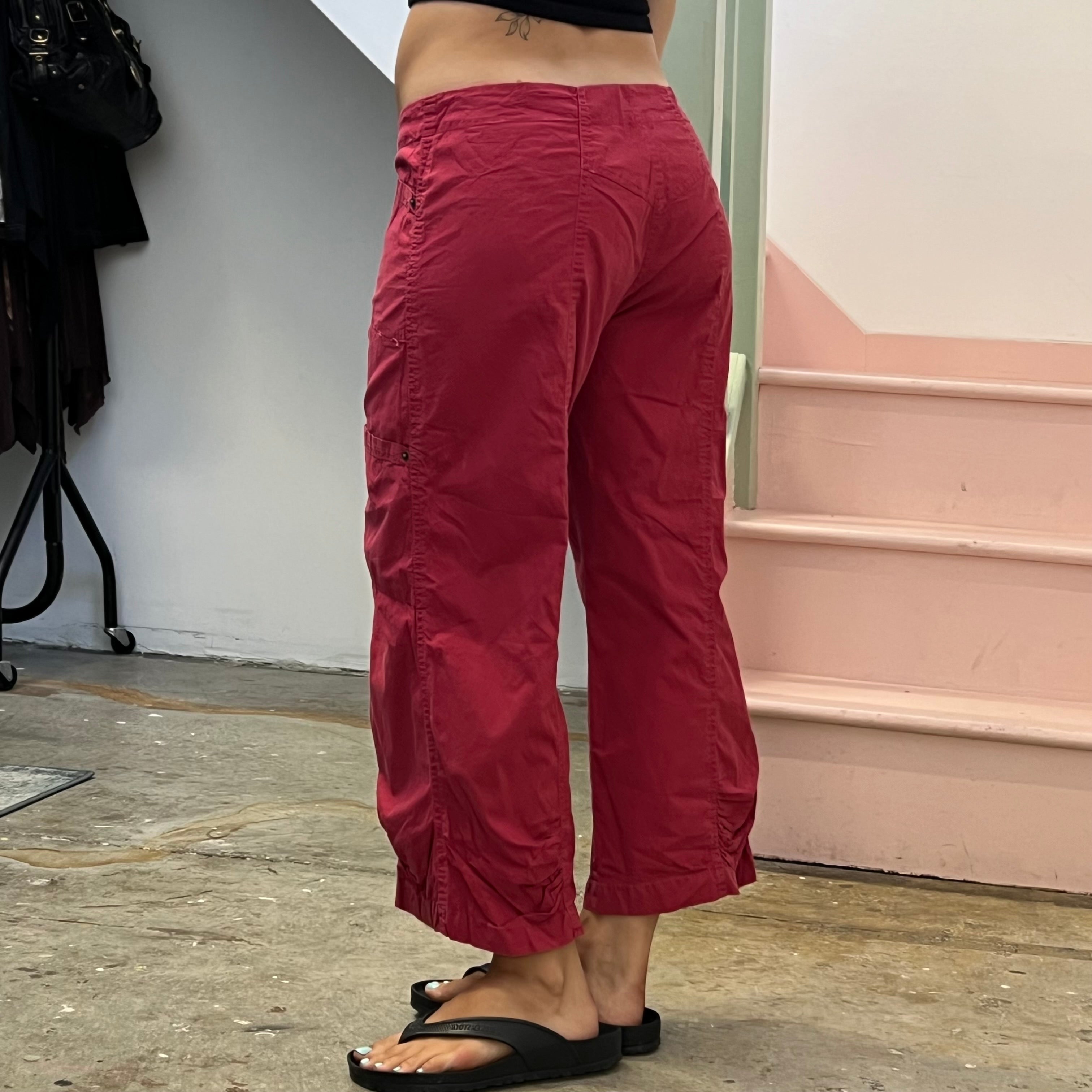 Red wide leg cargo capris