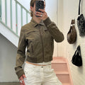 Khaki zip up fitted bomber jacket