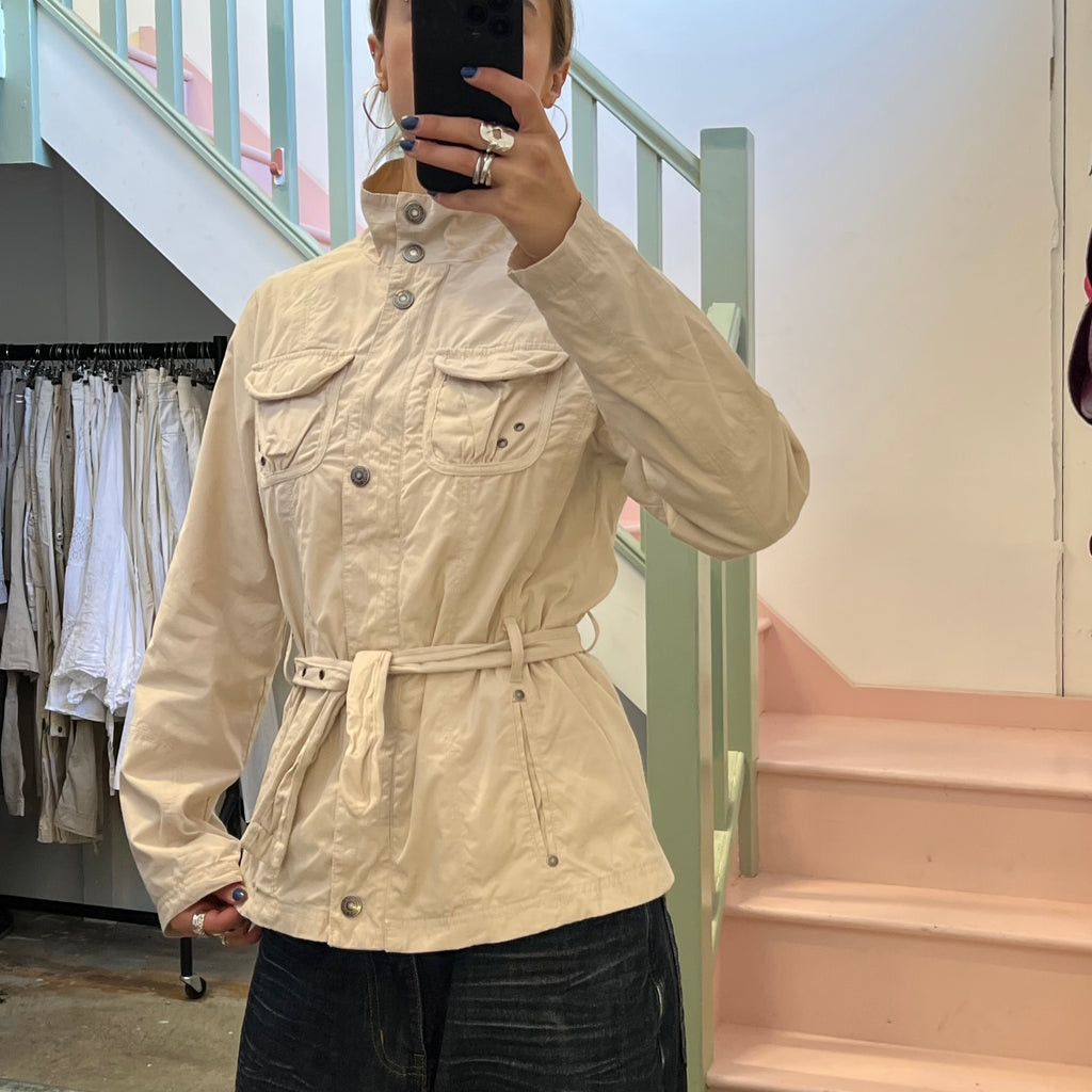 Cream belted biker jacket