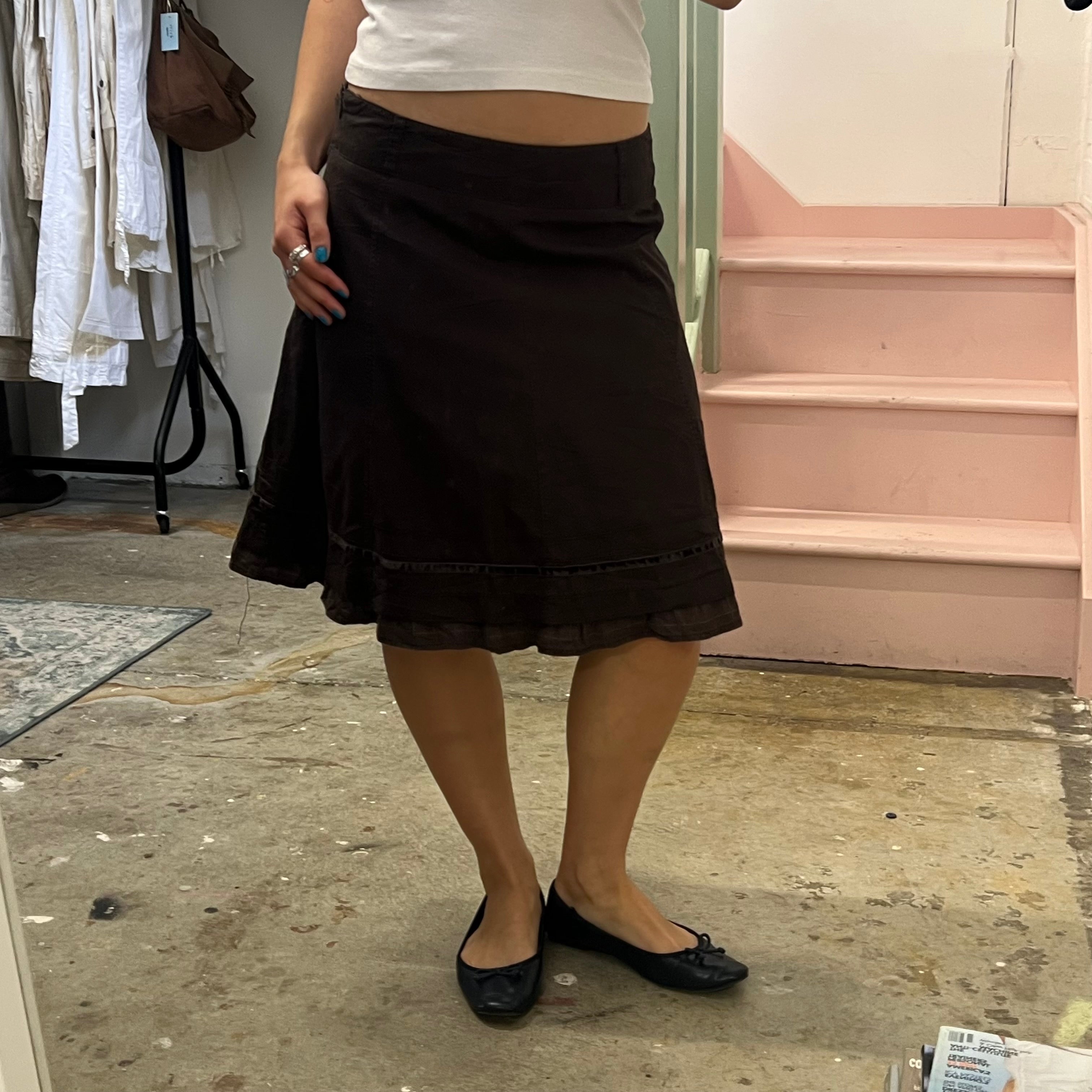 Brown layered midi skirt