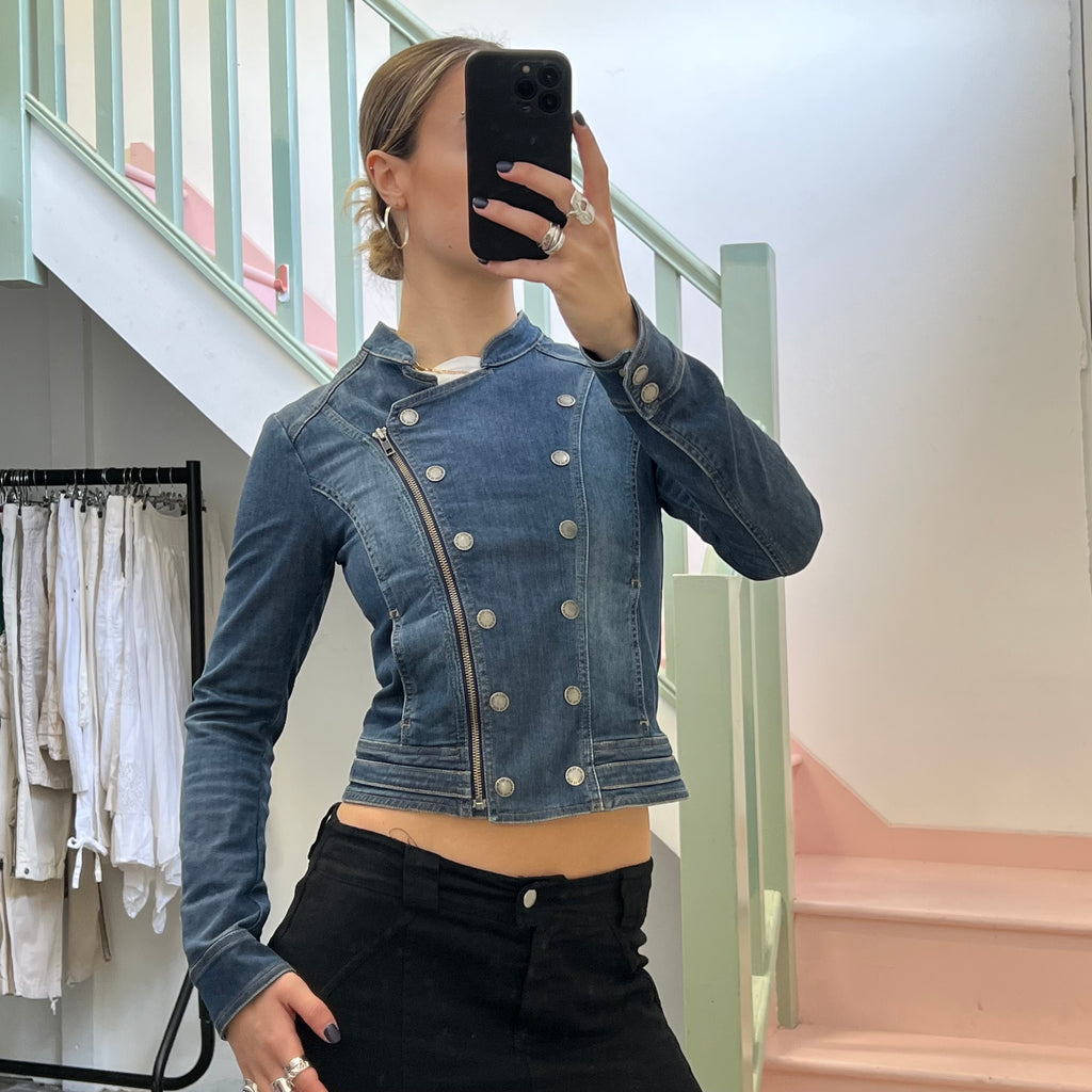 Denim fitted military jacket