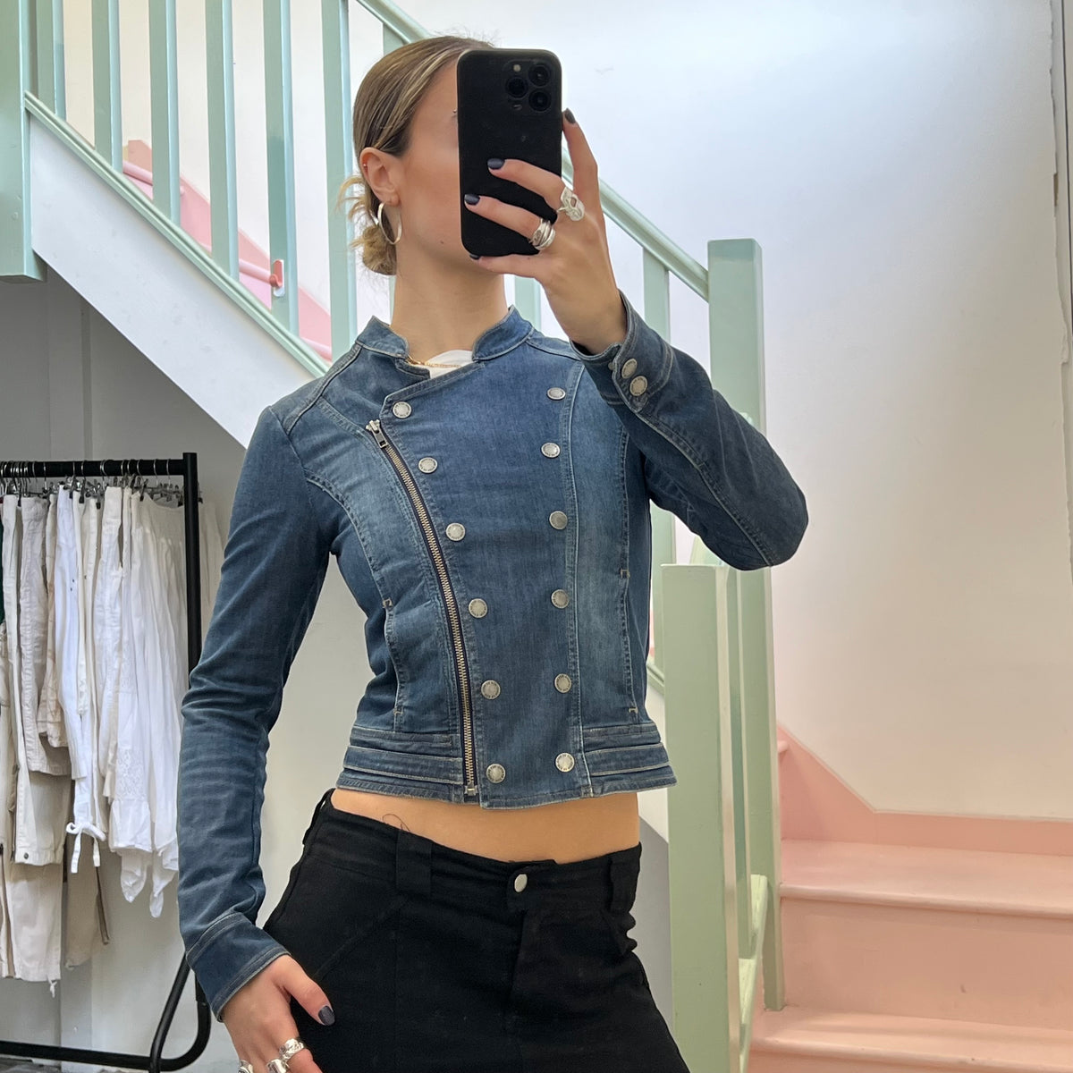 Denim fitted military jacket