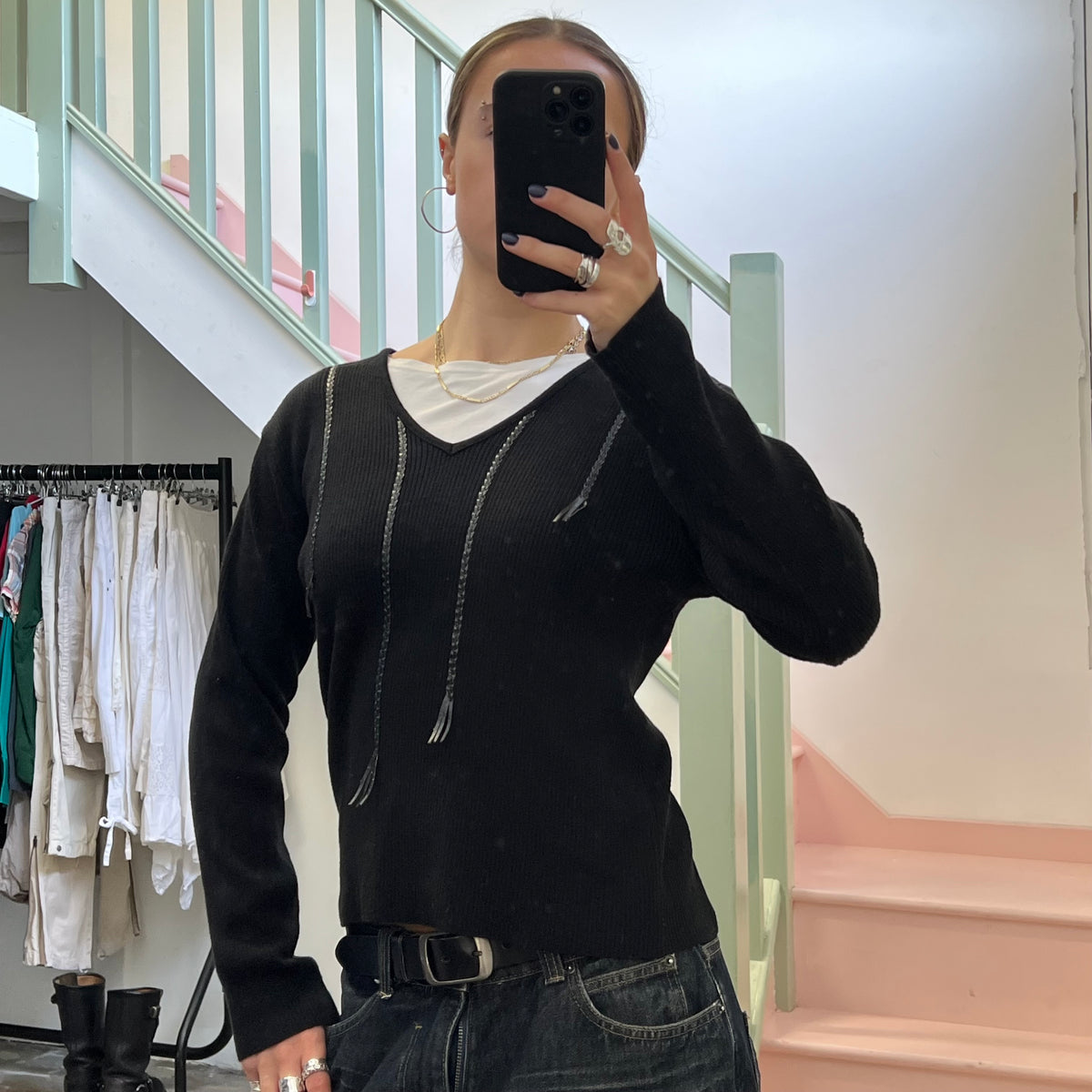 Black v neck sweater