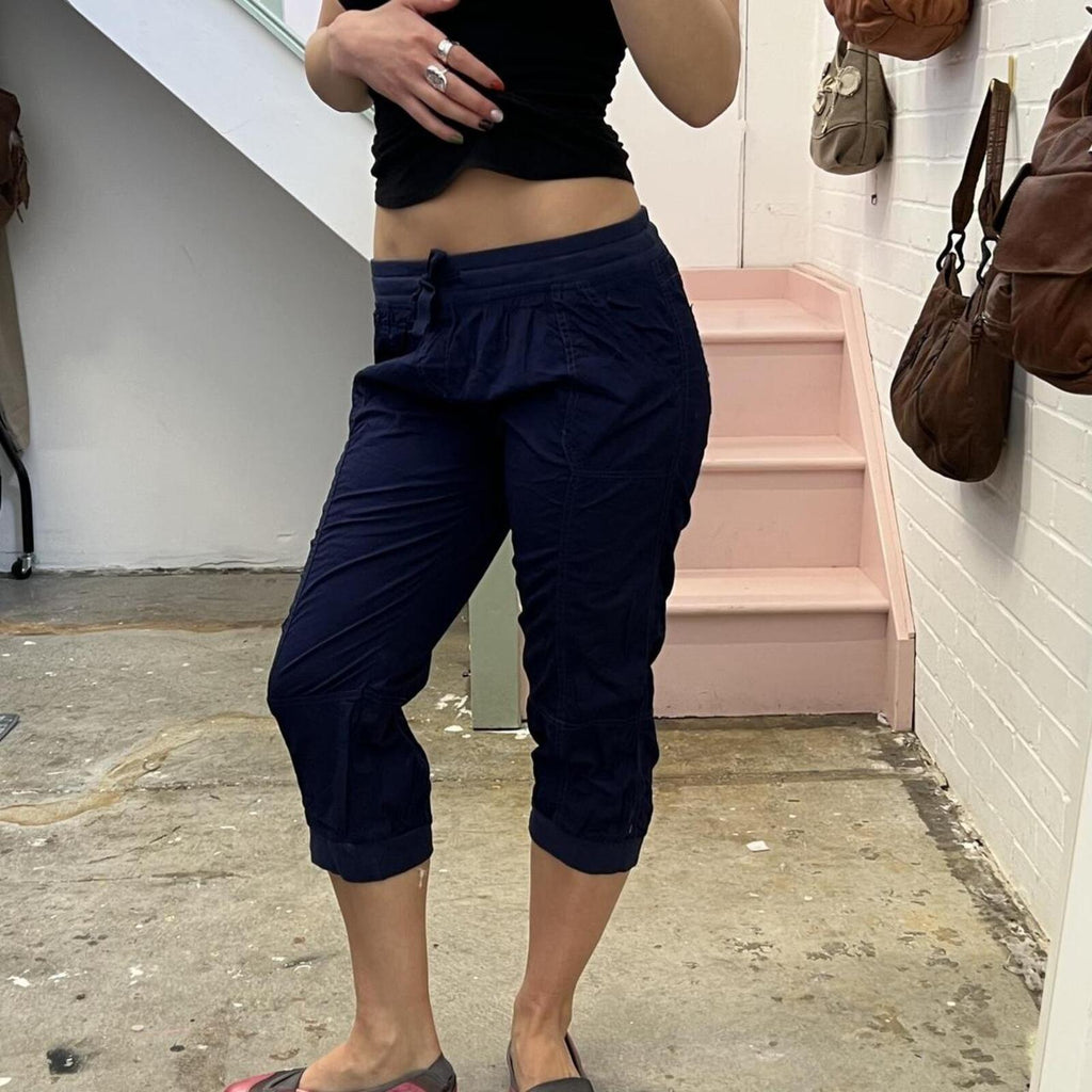 Navy ruched skinny low rise vintage cargo capris