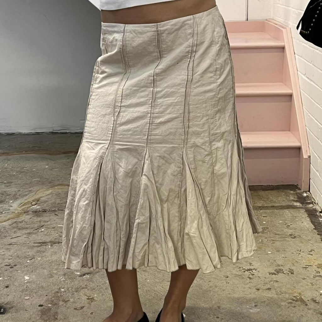 cream cargo pleated vintage maxi skirt