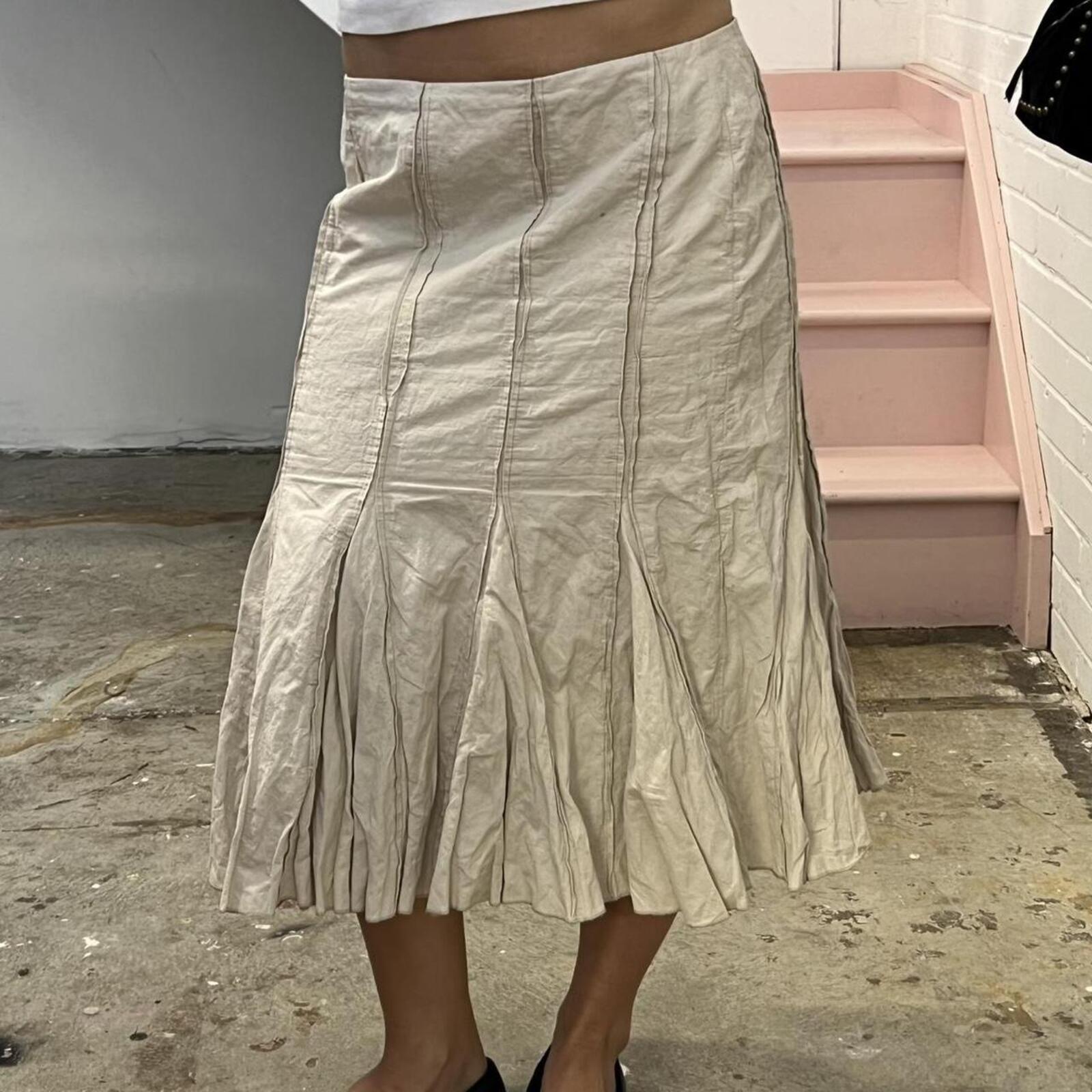 cream cargo pleated vintage maxi skirt