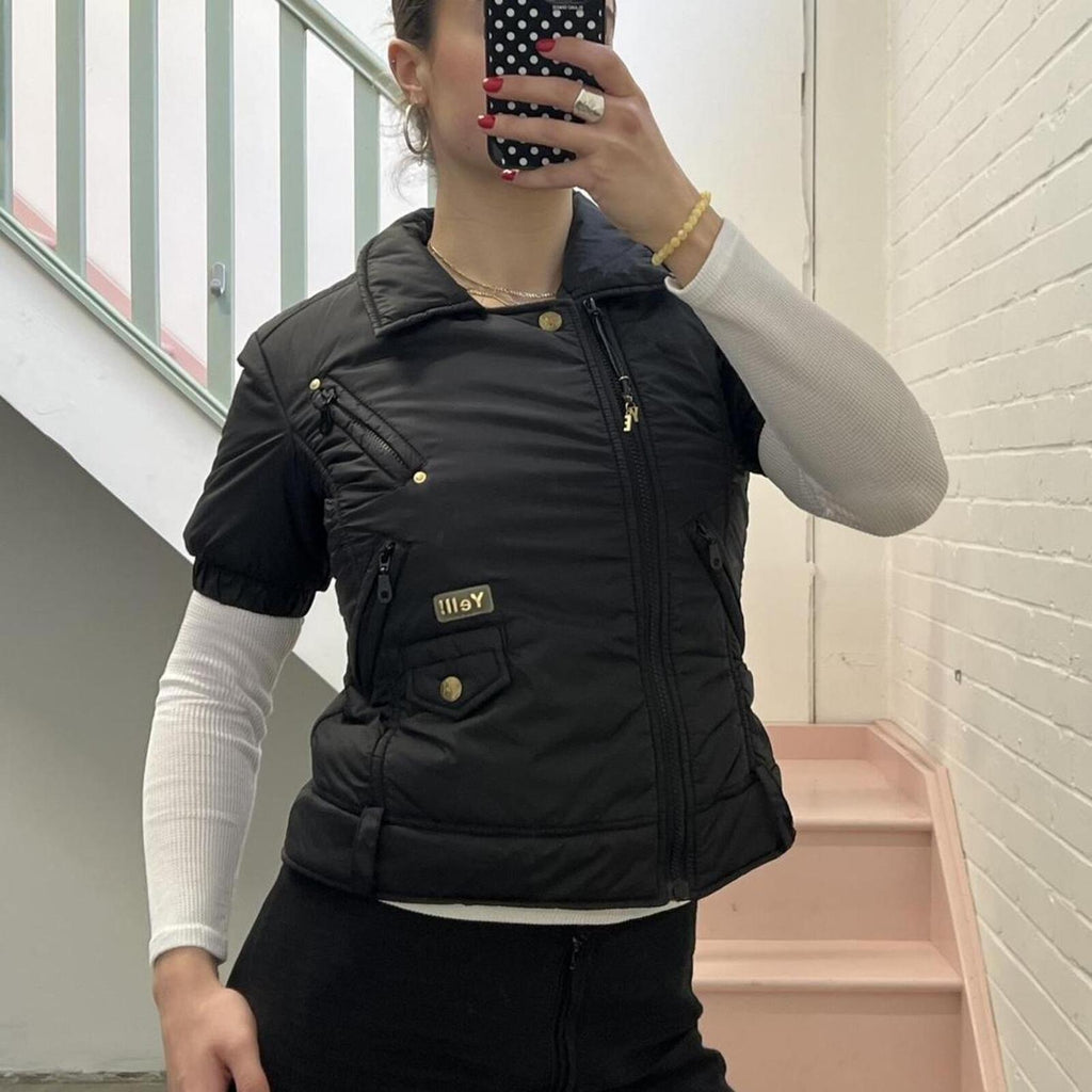 Yell short sleeve black vintage puffer jacket