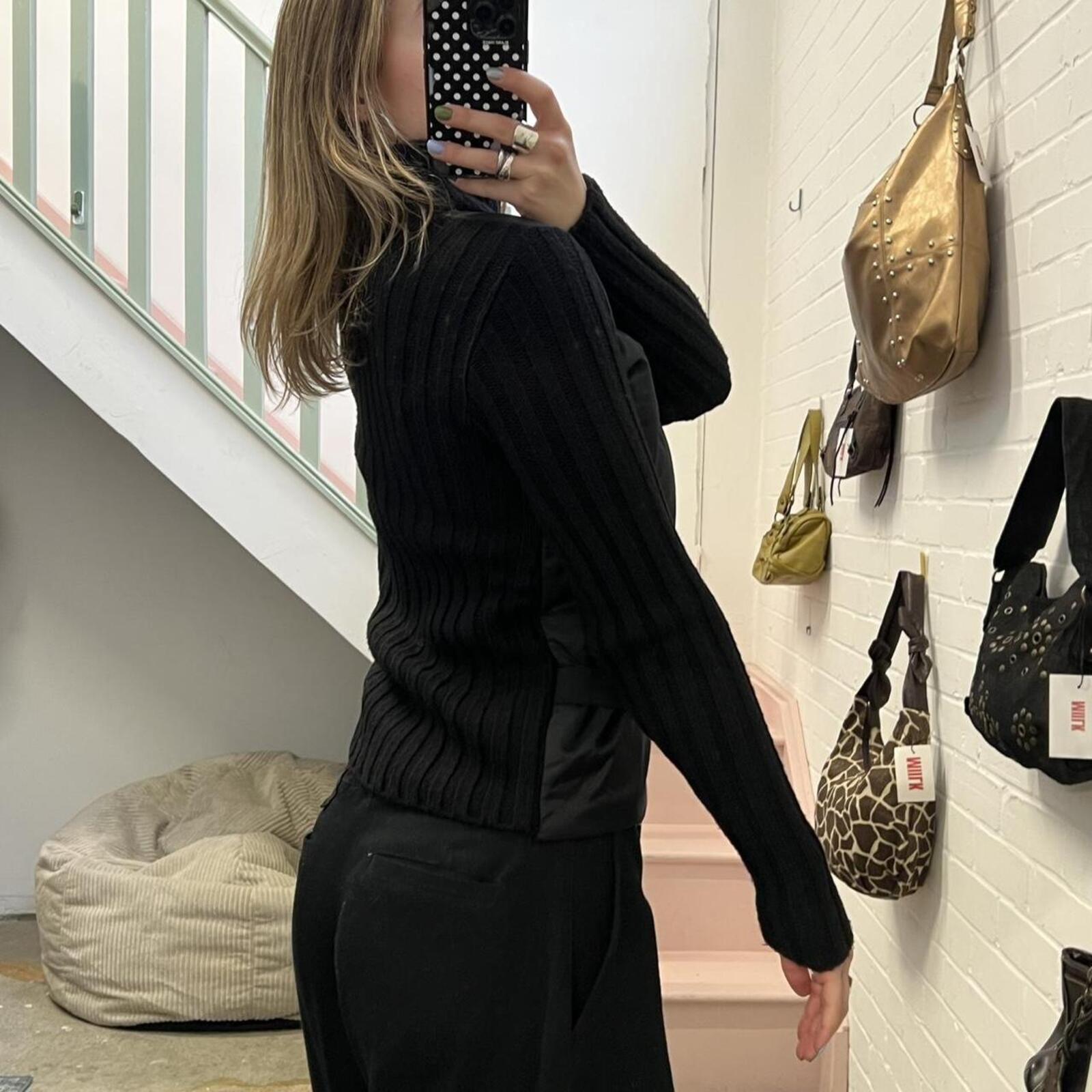 black vintage zip up high neck lightweight jacket with belted waist