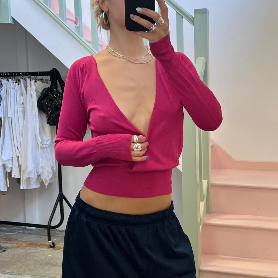 Pink deep v neck slouchy top