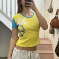 yellow and blue graphic vintage baby tee