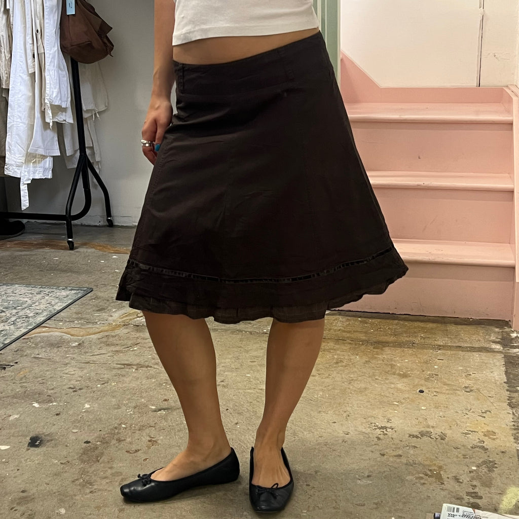 Brown layered midi skirt