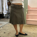 Khaki pleated cargo midi skirt
