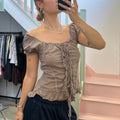 Brown lace up off shoulder corset top
