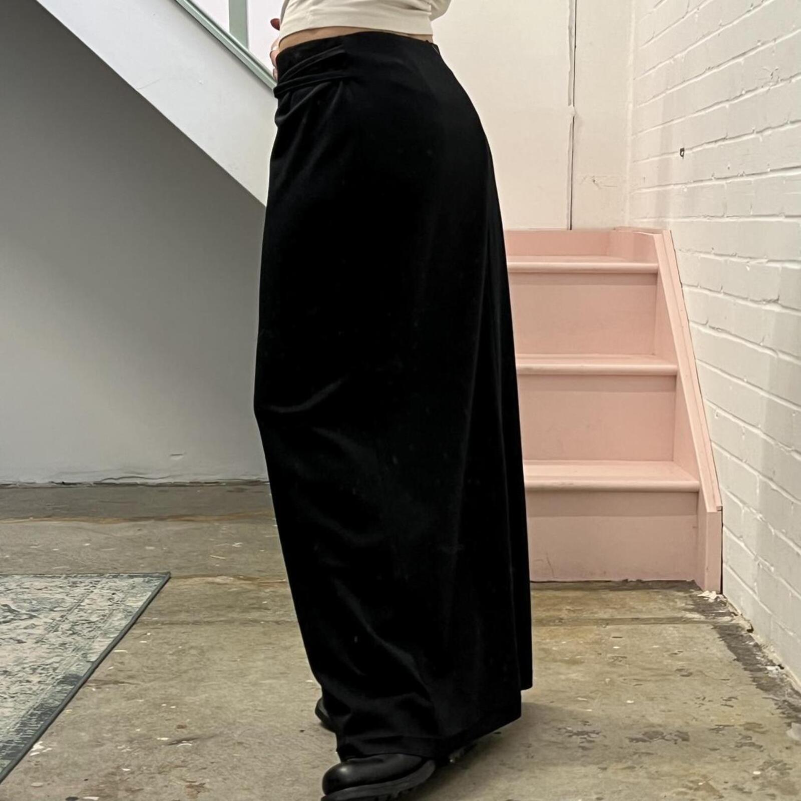 Black tailored vintage maxi skirt with split hem