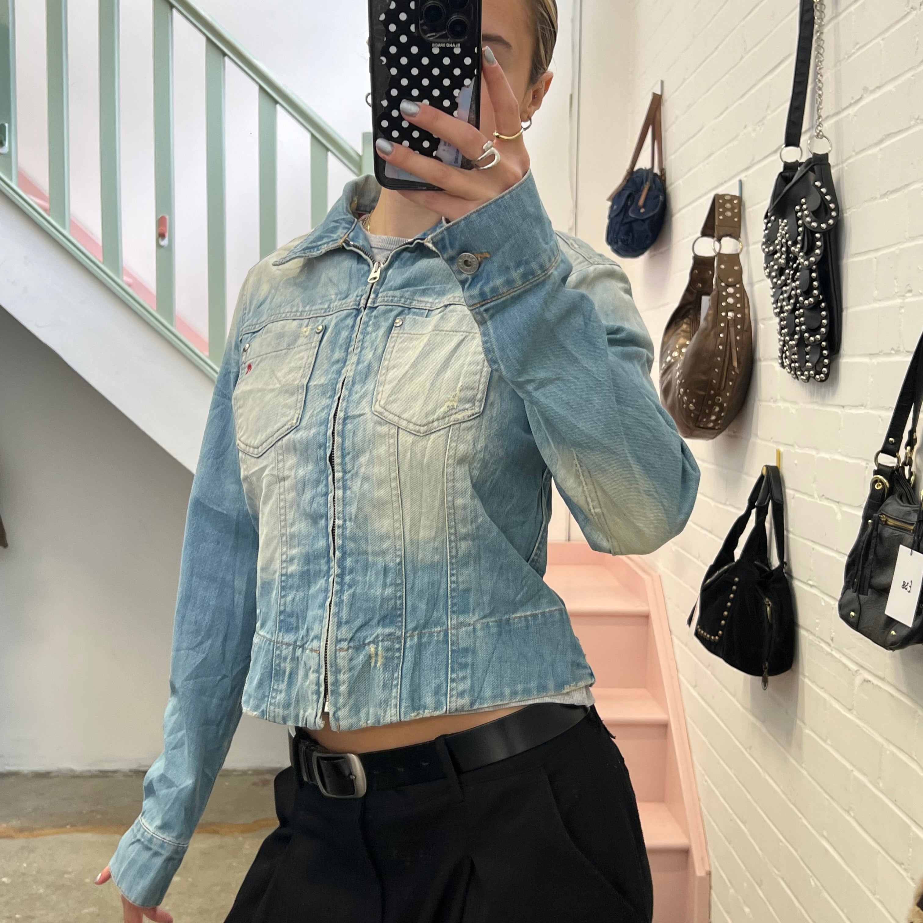 Replay light blue zip up denim jacket