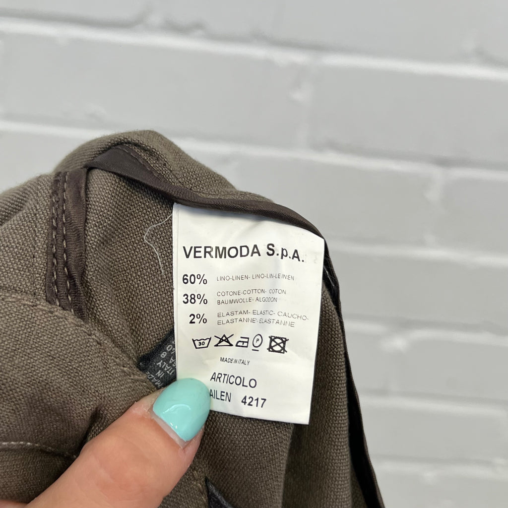 Khaki linen button up belted jacket