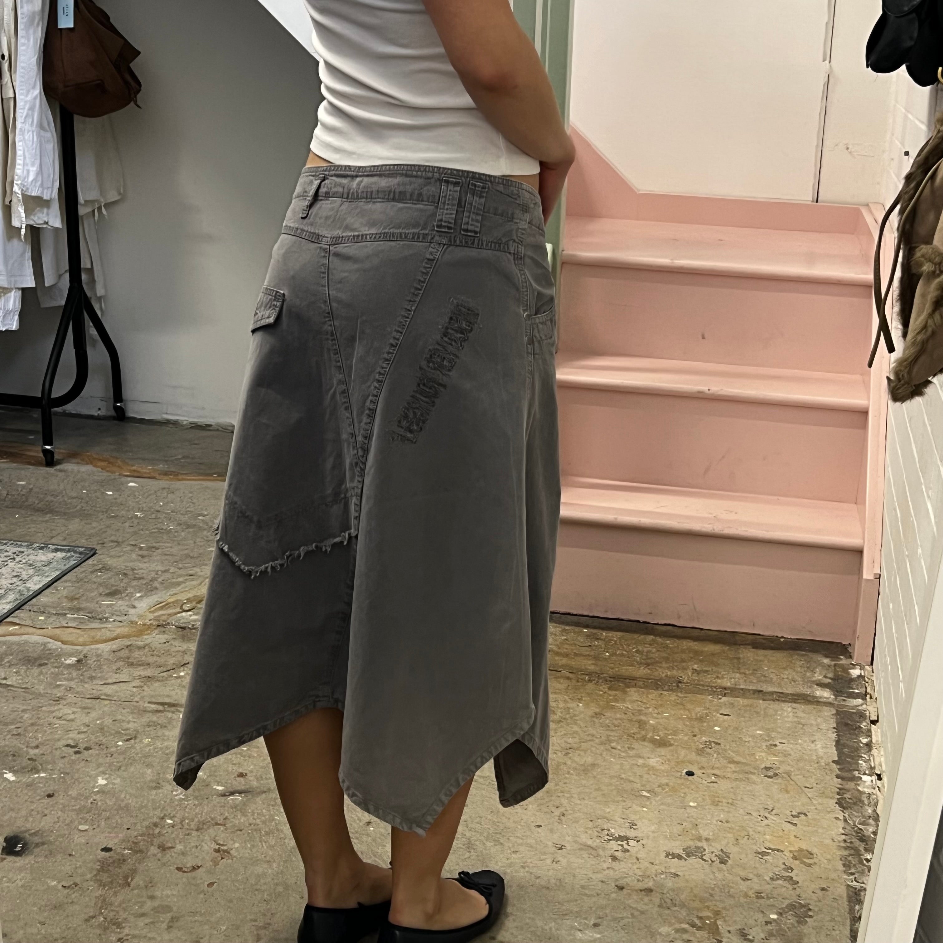Grey utility style asymmetrical midi skirt