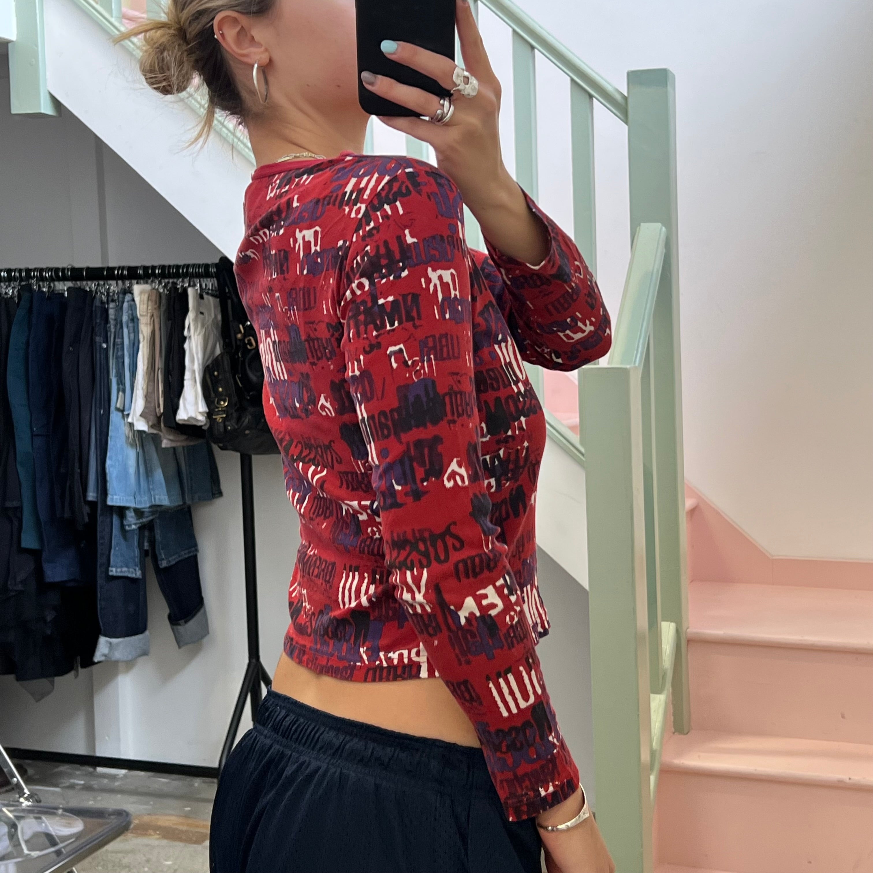 Red and purple graphic print top