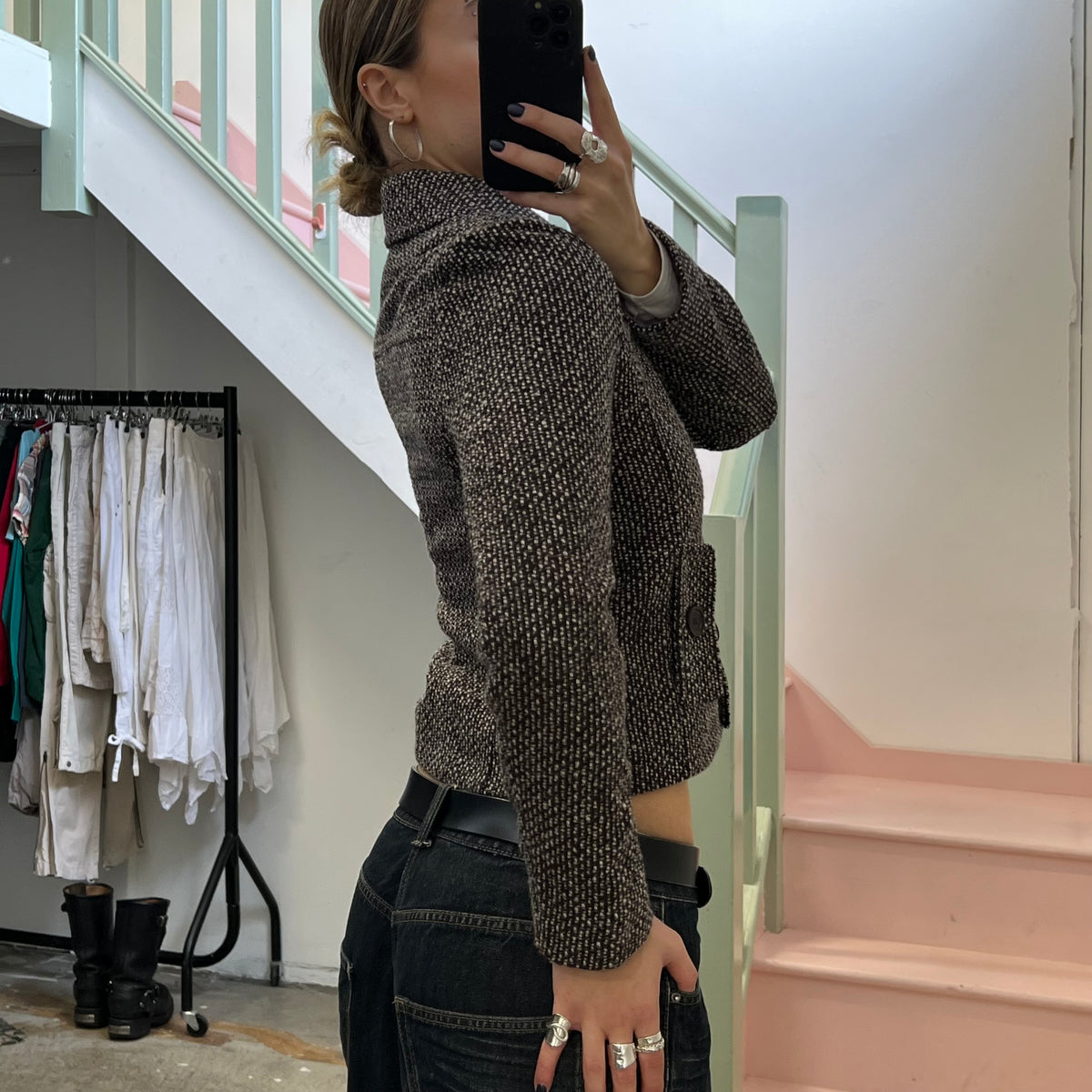 Wool button up fitted jacket