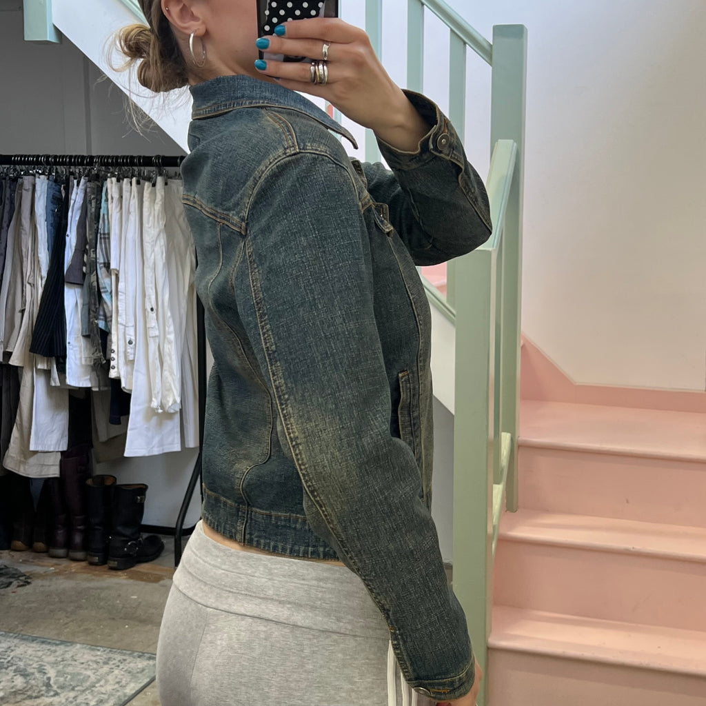 Acid wash zip up denim jacket