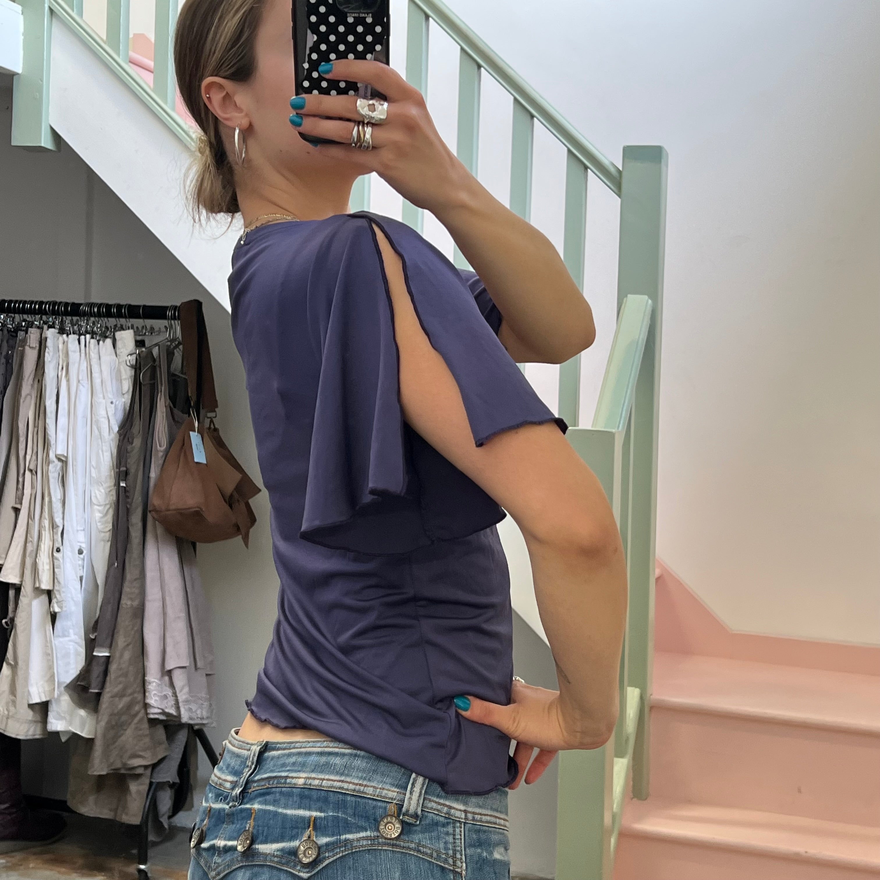 Purple flared sleeve blouse