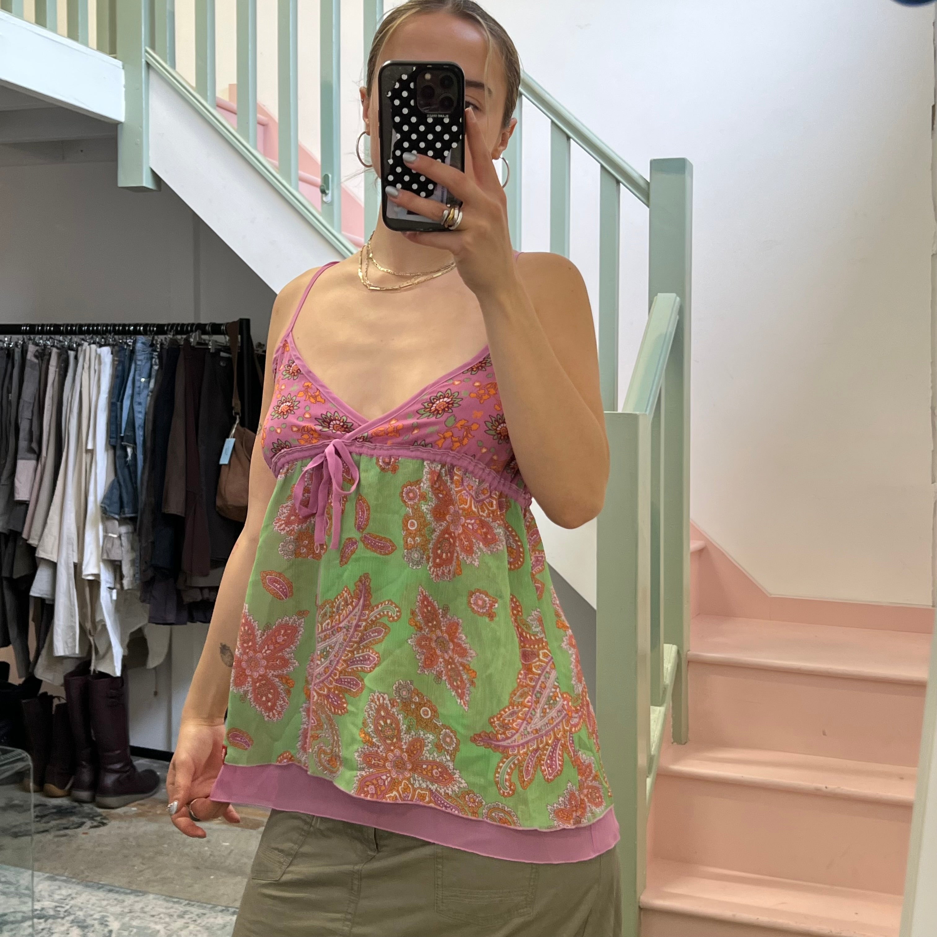 Esprit pink and green floral floaty cami