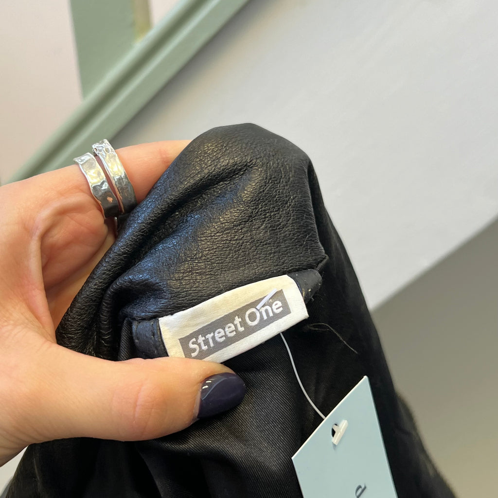 Black leather button up utility jacket