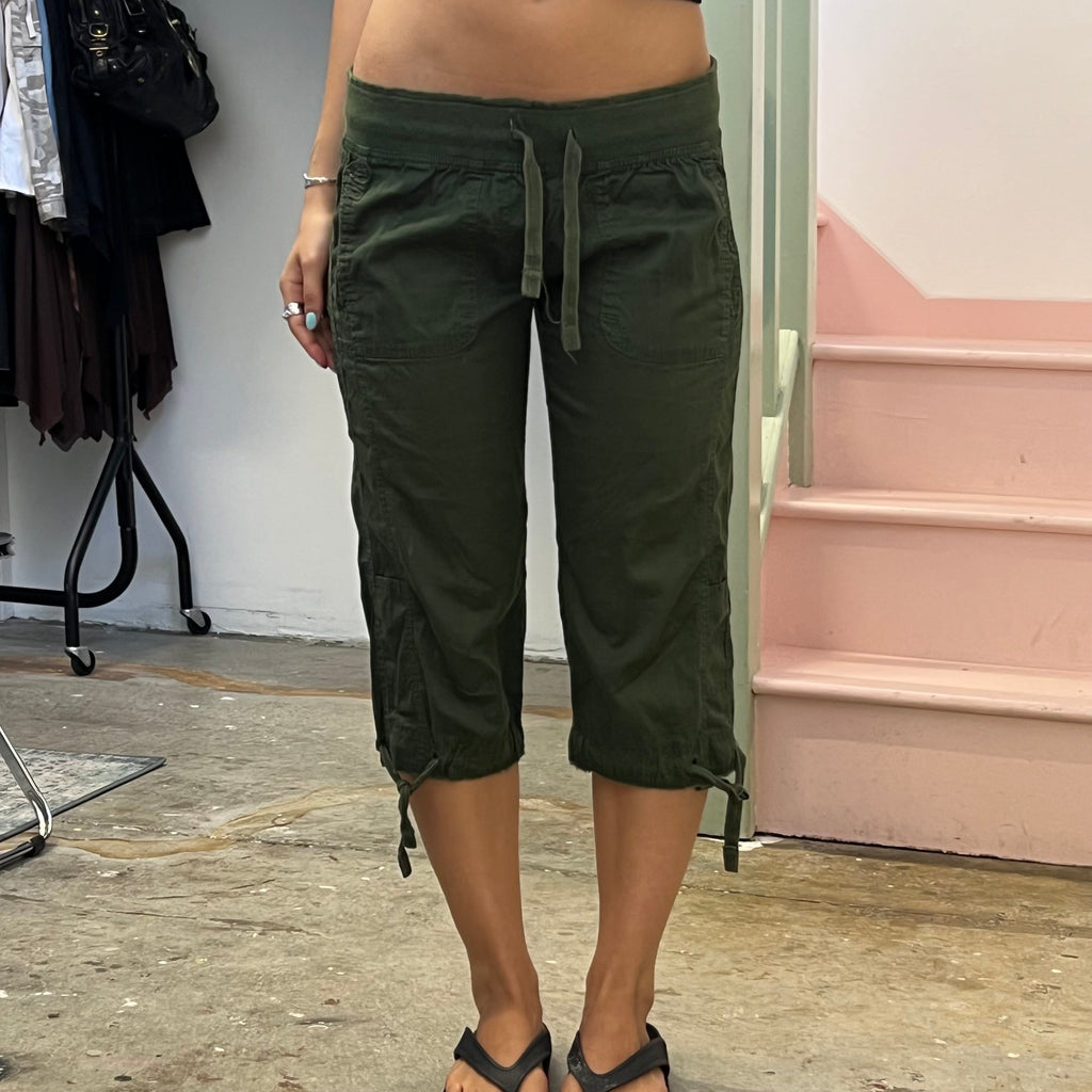 Dark green tie waist cargo capris
