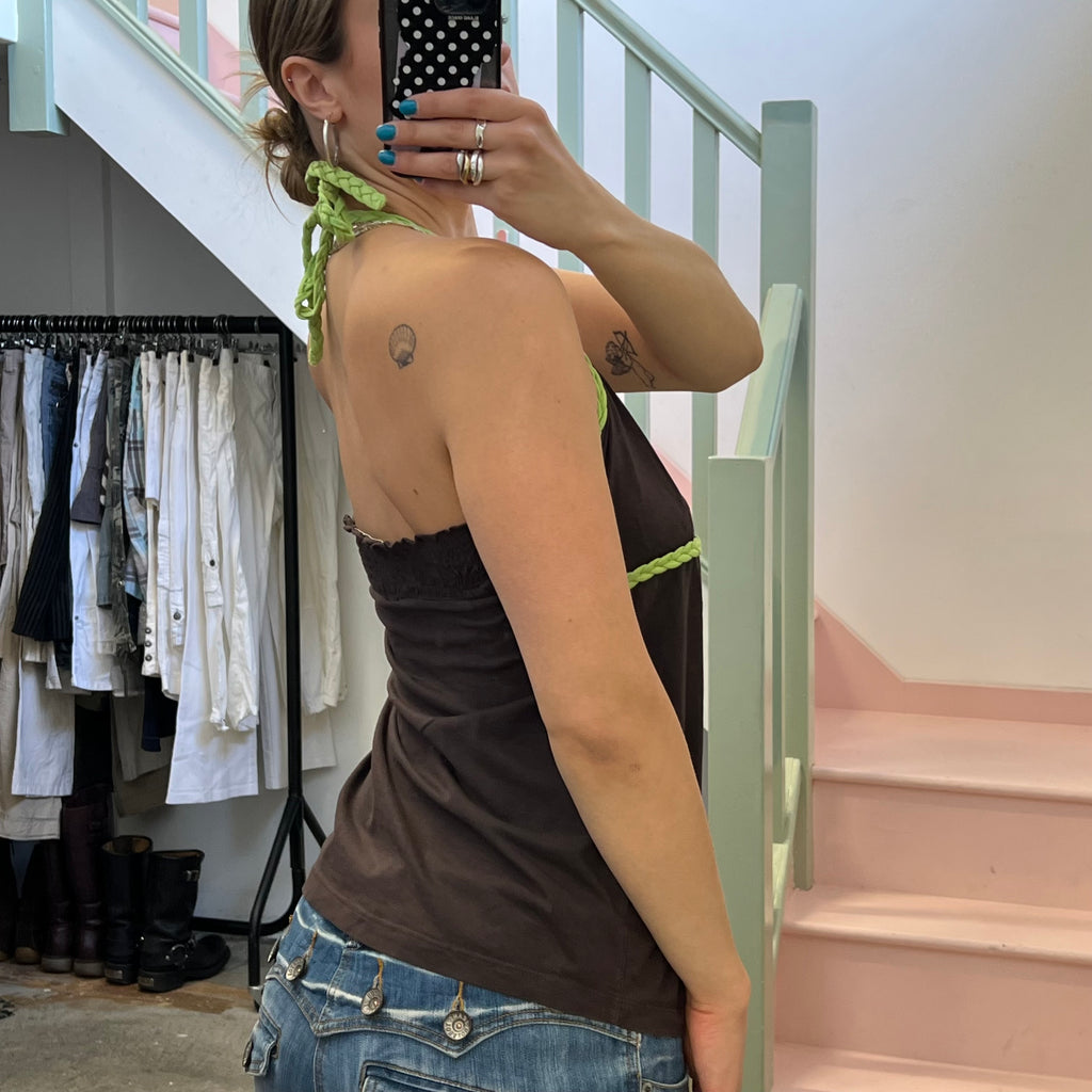 Brown and lime green halterneck vest
