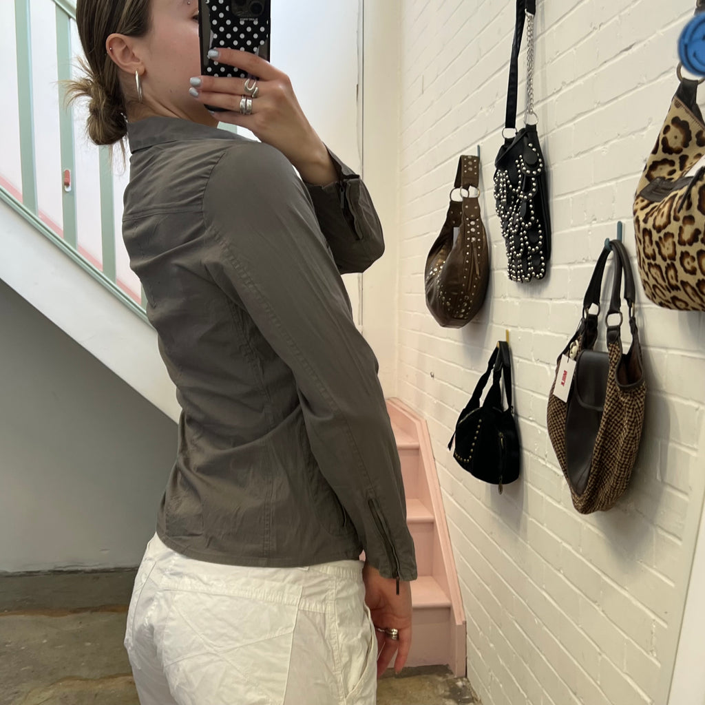 Khaki fitted lightweight zip up jacket