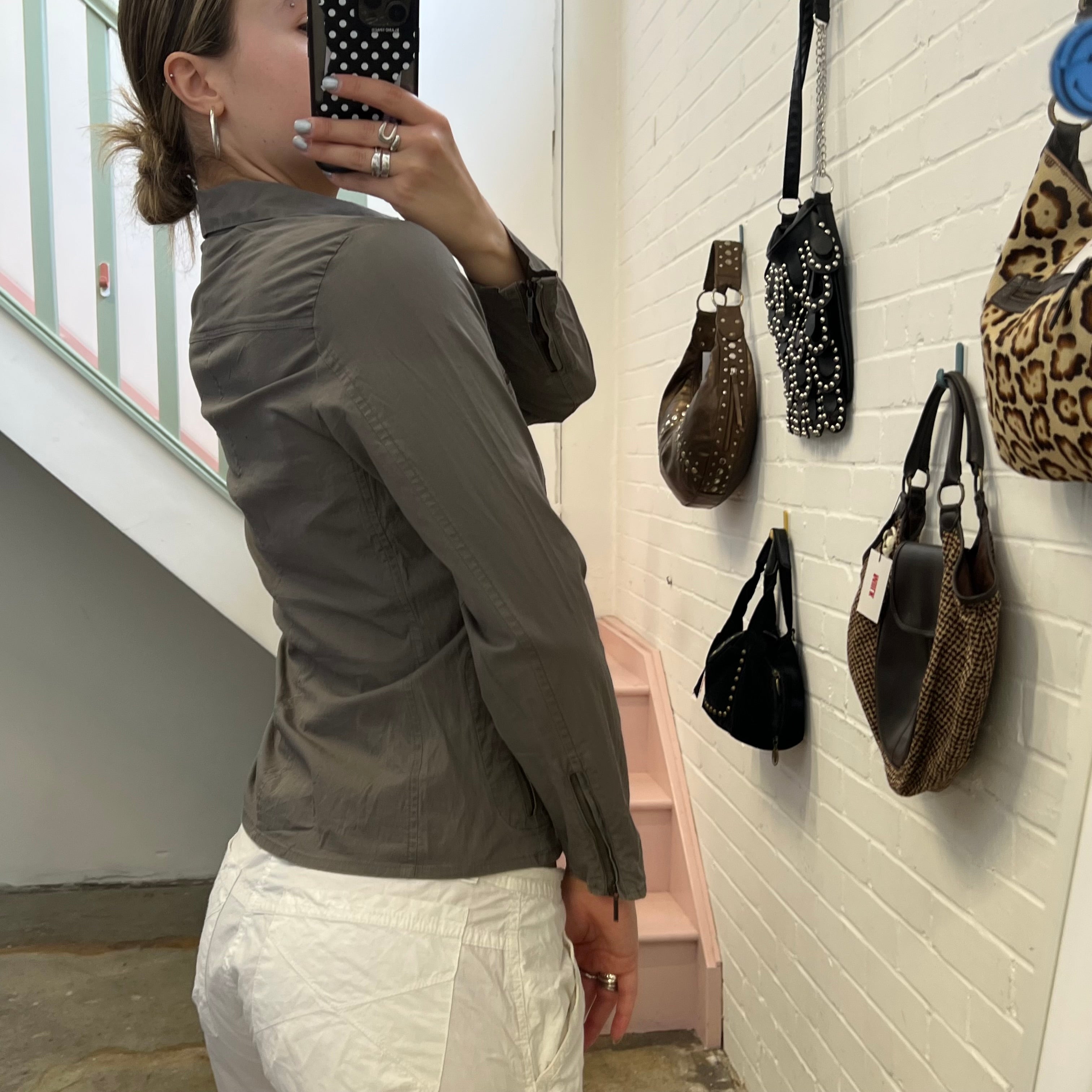 Khaki fitted lightweight zip up jacket