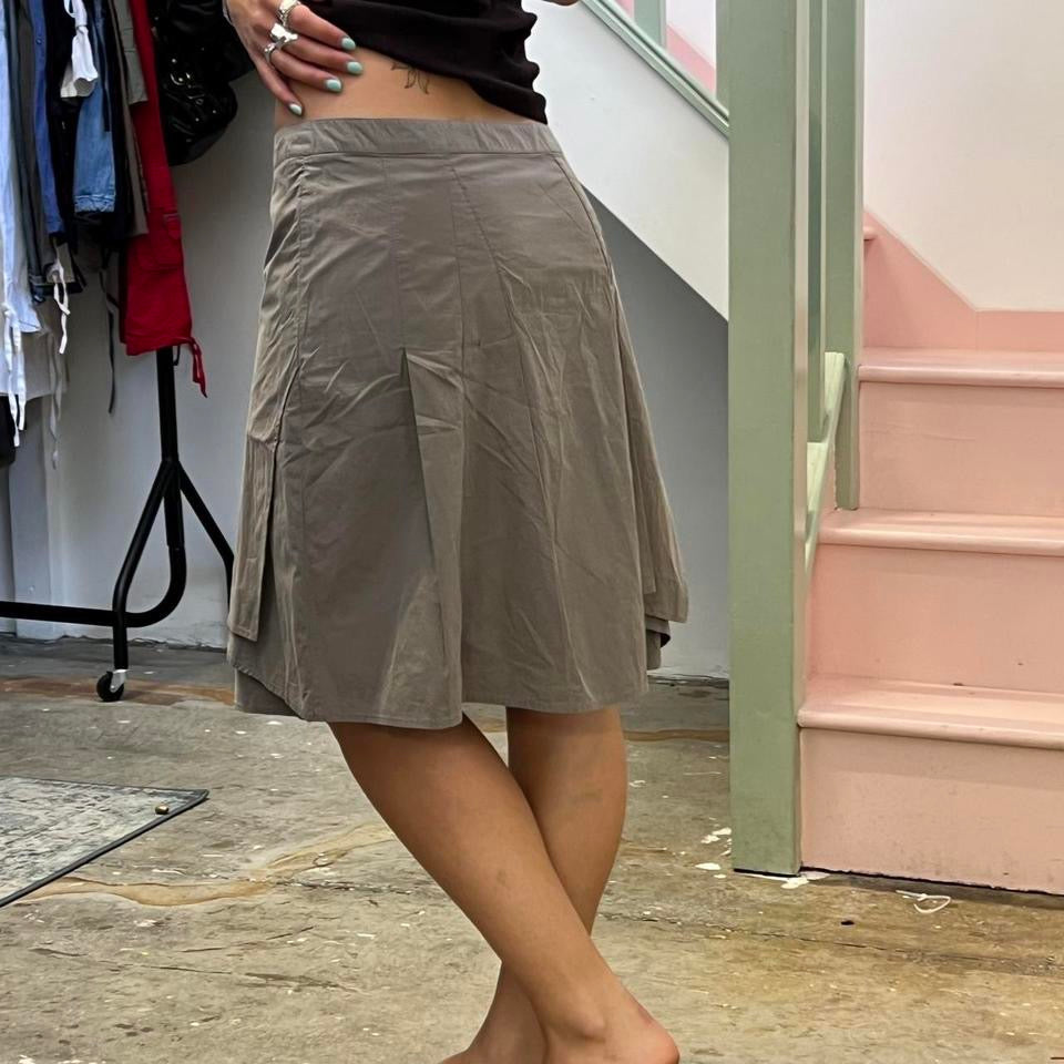 Grey pleated asymmetrical midi skirt