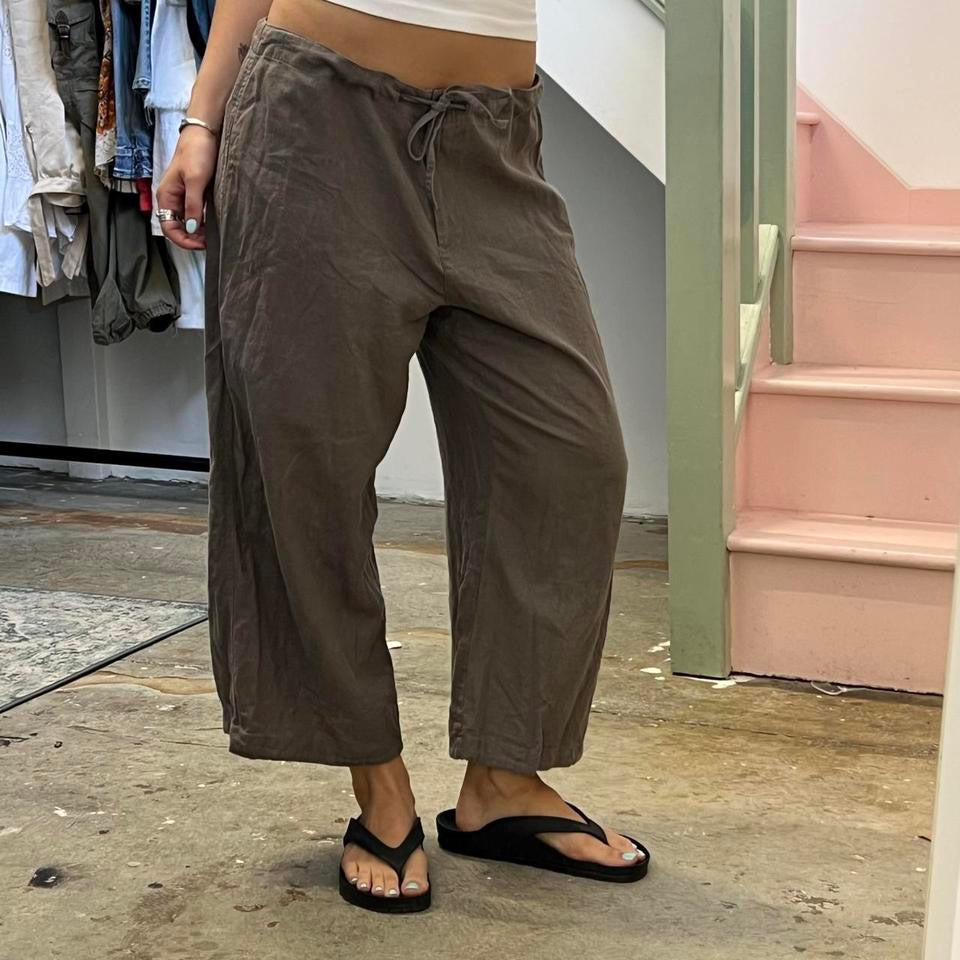 Brown wide leg linen trousers