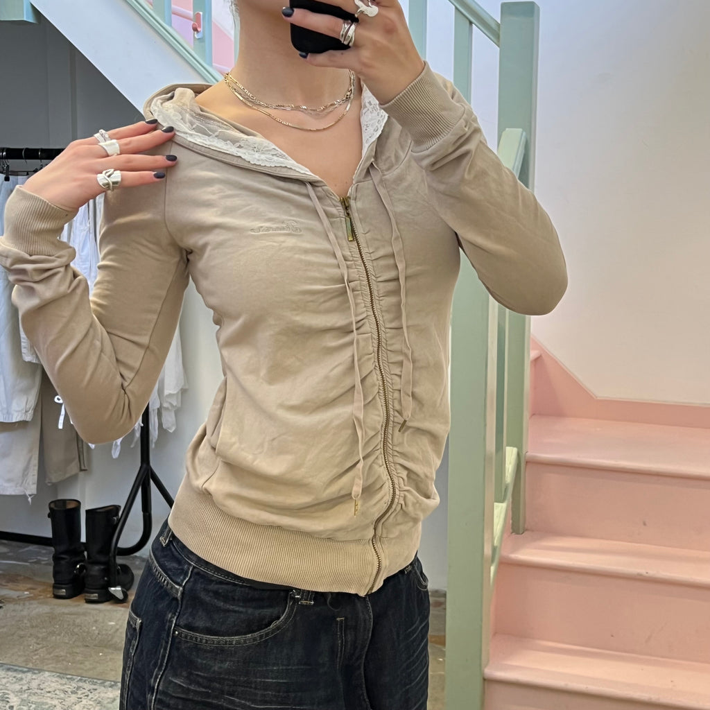 Cream ruched hoodie