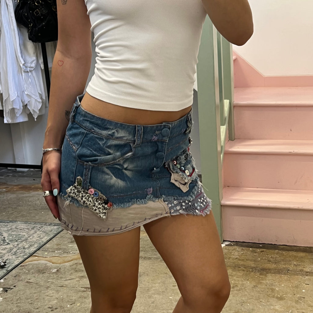 Embroidered denim mini skirt