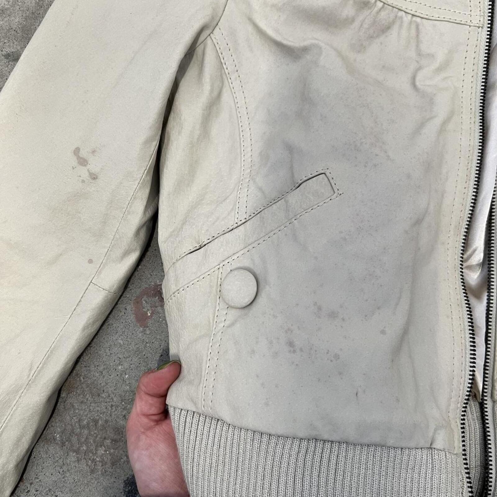 cream suede leather fitted vintage bomber jacket